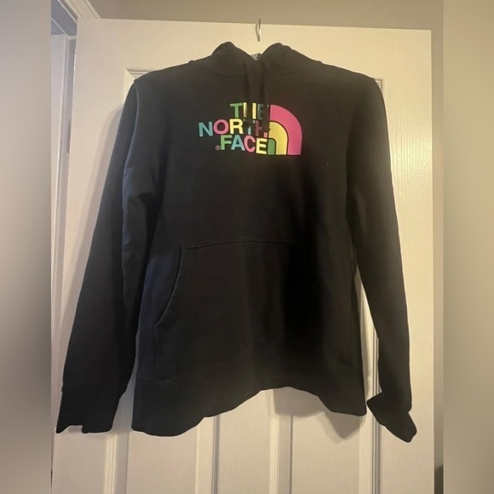 NORTH FACE Hoodie Women's M‎ Multicolor Lettering on Black